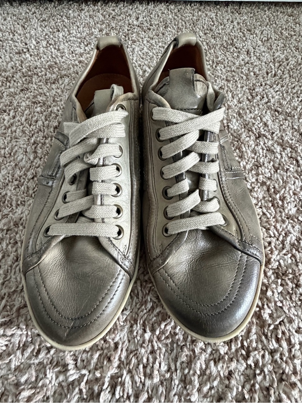 Burberry Metallic Silver Leather Lace-Up Sneakers